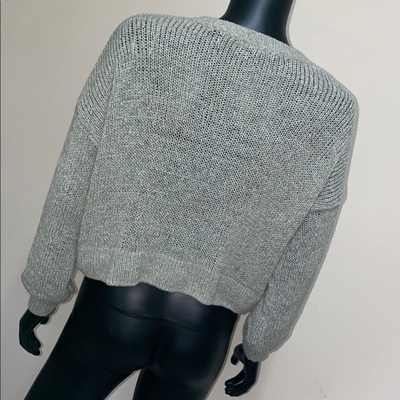 moon & madison Sage Green Crewneck Cropped Mesh Sweater - Picture 8 of 12